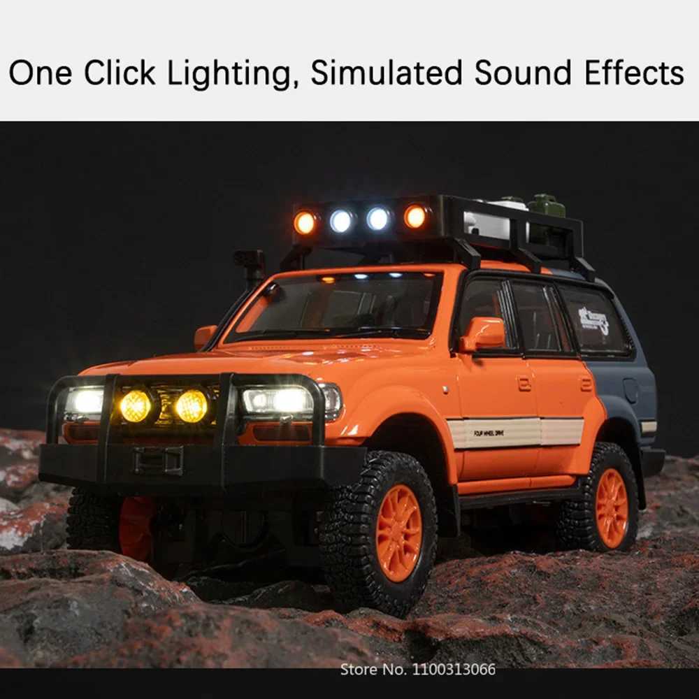 1 24 Alloy Diecast Land Cruiser LC80 Car Toy Model with Light Music Off-road Wheel Pull Back Vehicle Kids Childrens Day GiftT250215