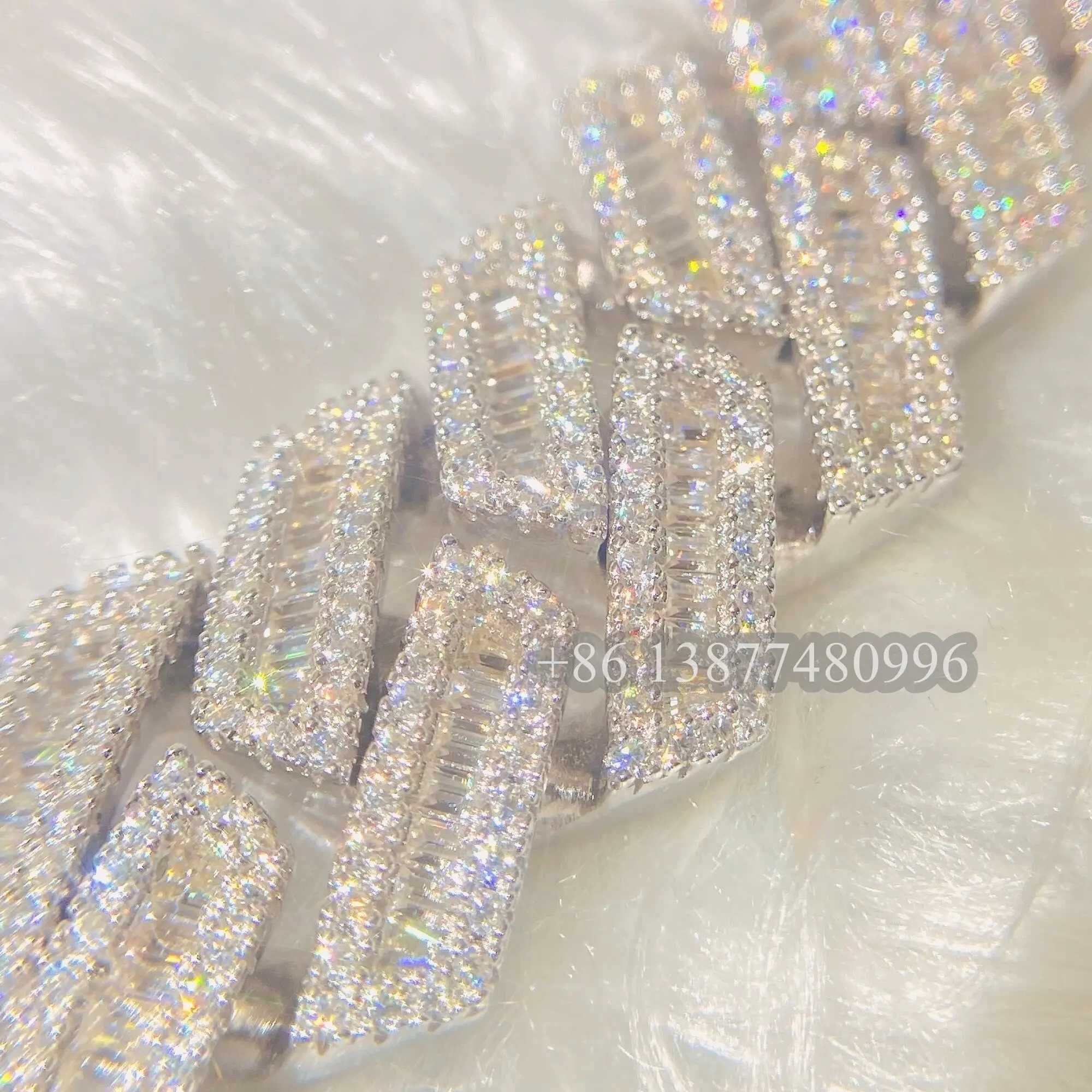 Design Jewelry Silver 925 Vvs Round and Baguette Moissanite Cuban Link Diamond Chain Hip Hop Necklace