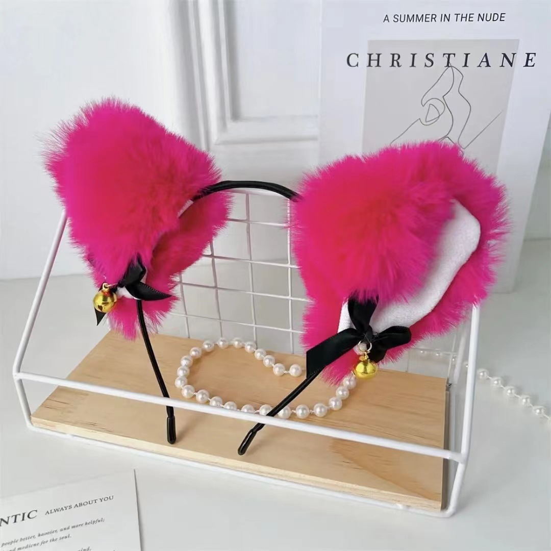 Cute Plush Cat Ear Hair Accessory with Bell and Bow for Photoshoots