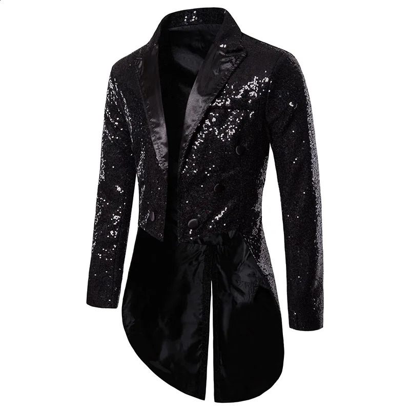 Happyjeffery Long Shiny Tuxedo Suit Blazer Jackets Men Sequins Party Dance Bling Coats Wedding Mens Gentleman Stage Suits B08 250214