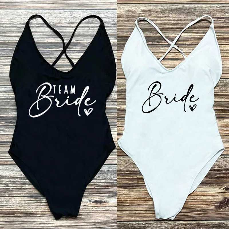 Sexy Padded Swimwear Woman Team Bride One-Piece Swimsuit Squad Women Swimwear Bachelorette Party Bathing Suit Summer BeachwearW250214