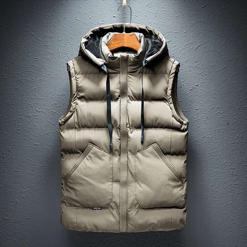 Fashion Mens Hooded Jacket Fleece Sleeveless Puffer Winter Thermal Soft Vests Casual Male Vest Thicken Waistcoat ZL671