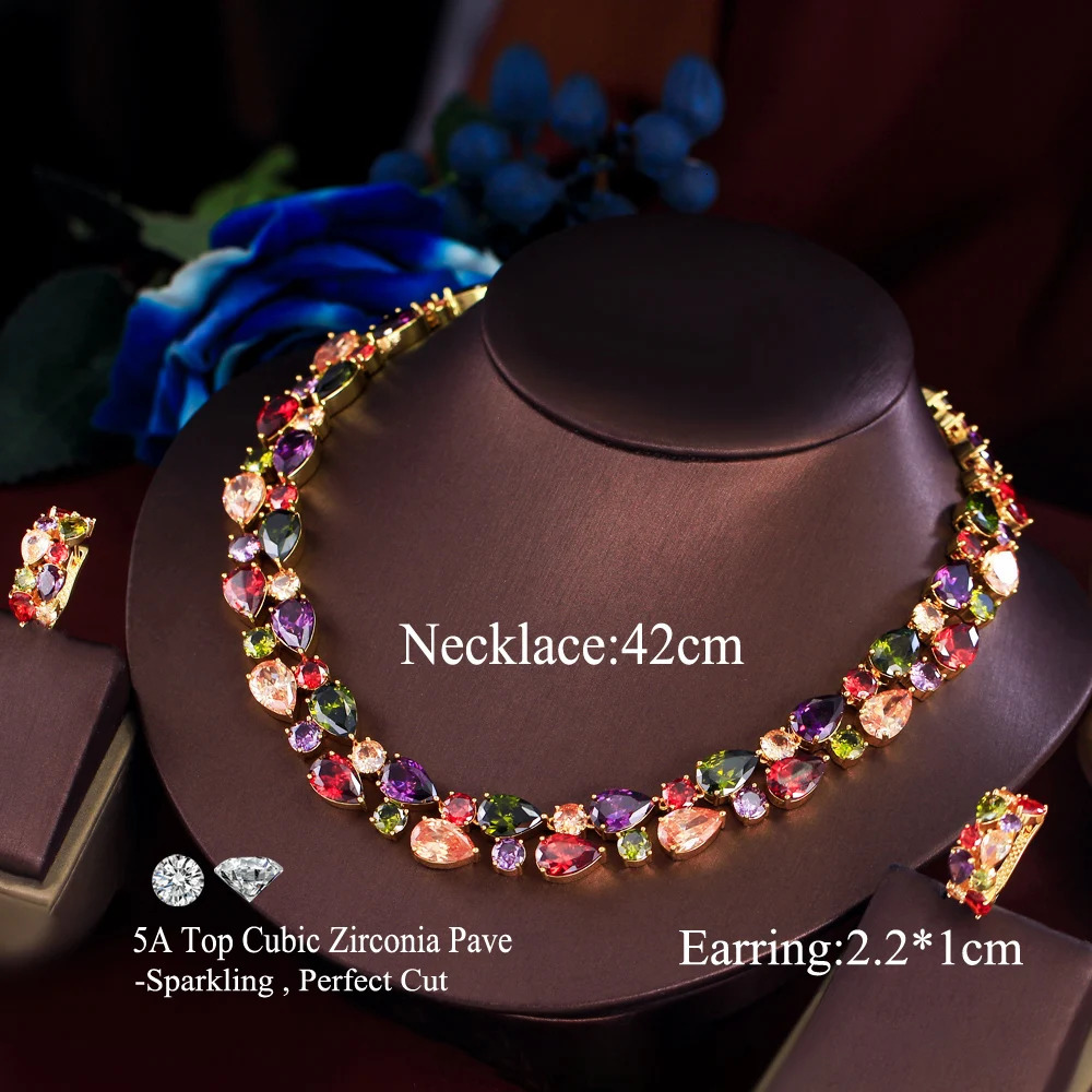 ThreeGraces Gorgeous Multicolor Zirconia Necklace and Earrings Mona Lisa Bridal Wedding Party Jewelry Set for Women T1046 250213