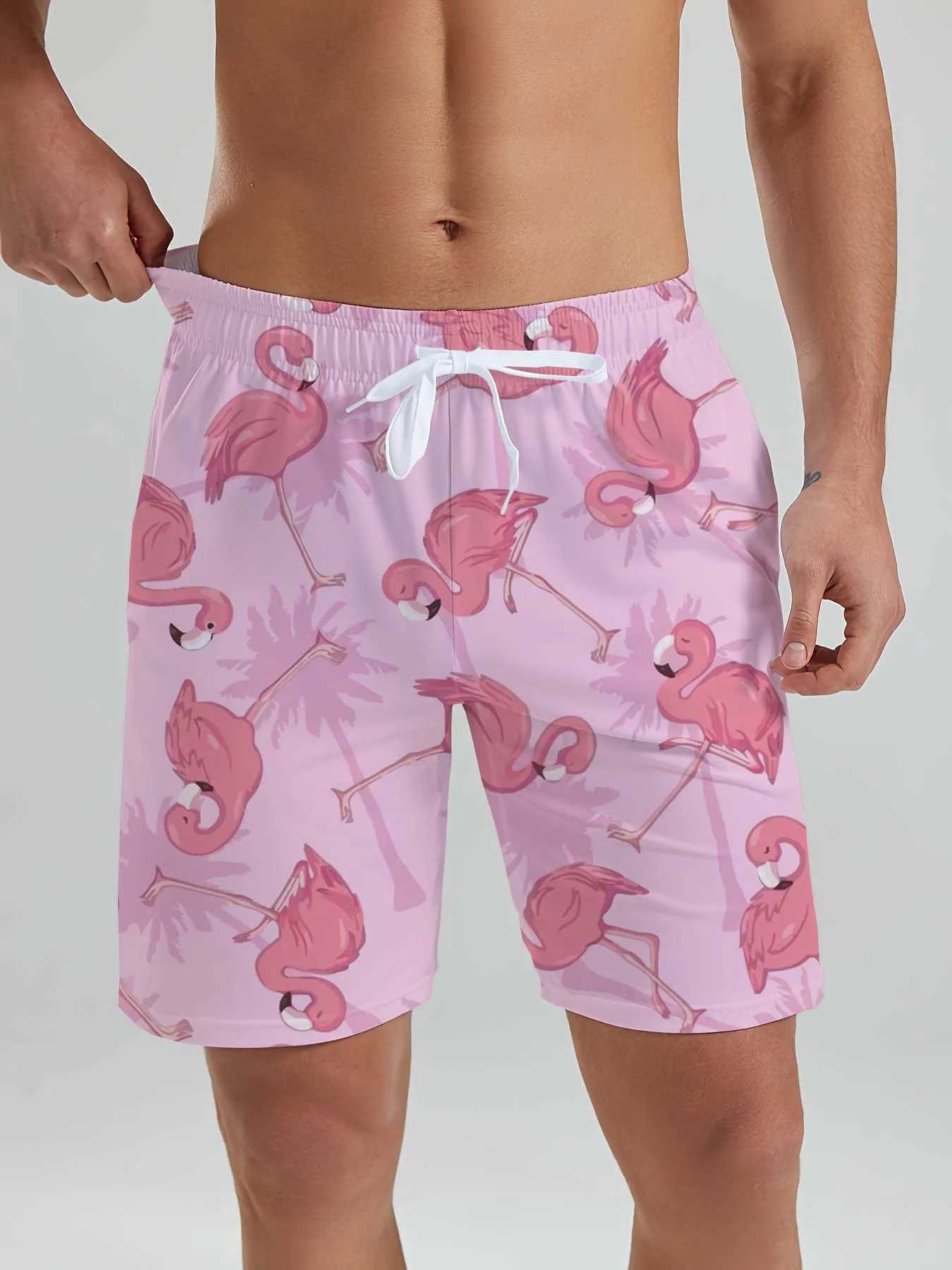 Hawaiian flamingo Vacation Beach Shorts For Men Summer Casual Street Short Pants 3D Printed Board Shorts Swimsuit Swim Trunks W250215