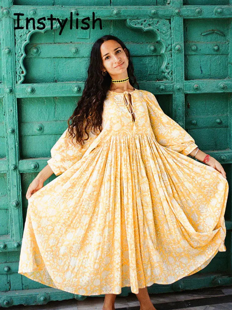 Womens Spring/Summer Printed Maxi Dress Elegant Bohemian Harajuku Loose Sundress Casual Beach Party Dress y2k Vestdos 250213