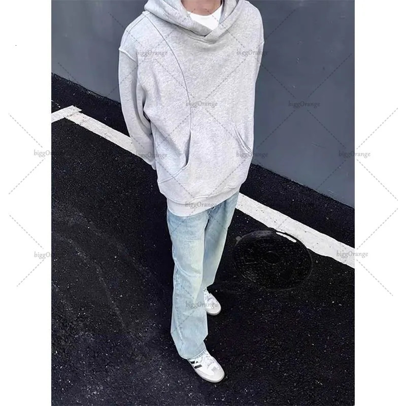 High Street Trend Y2K Streetwear Retro Harajuku Solid Color Splicing Oversized Sweatshirt Men Cotton Casual Hoodie 250214