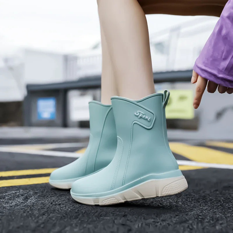 Womens mid calf rain boots adult work rubber shoes womens outdoor fishing anti slip all season rainy outdoor wear 250213