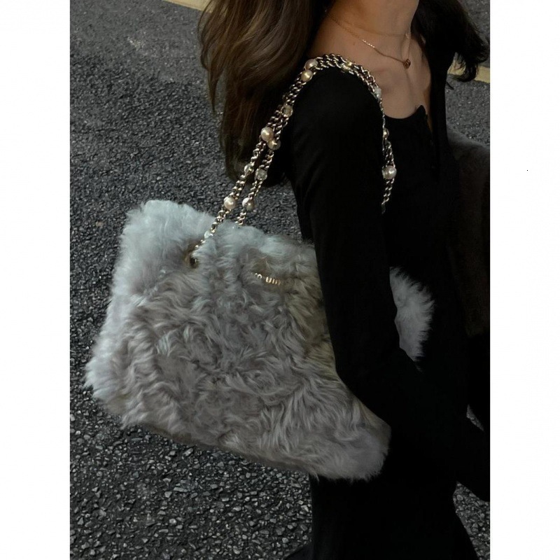 New Girl's Pearl Chain Curled Shoulder Underarm Design Texture Large Capacity Tote Bag Versatile Handbag