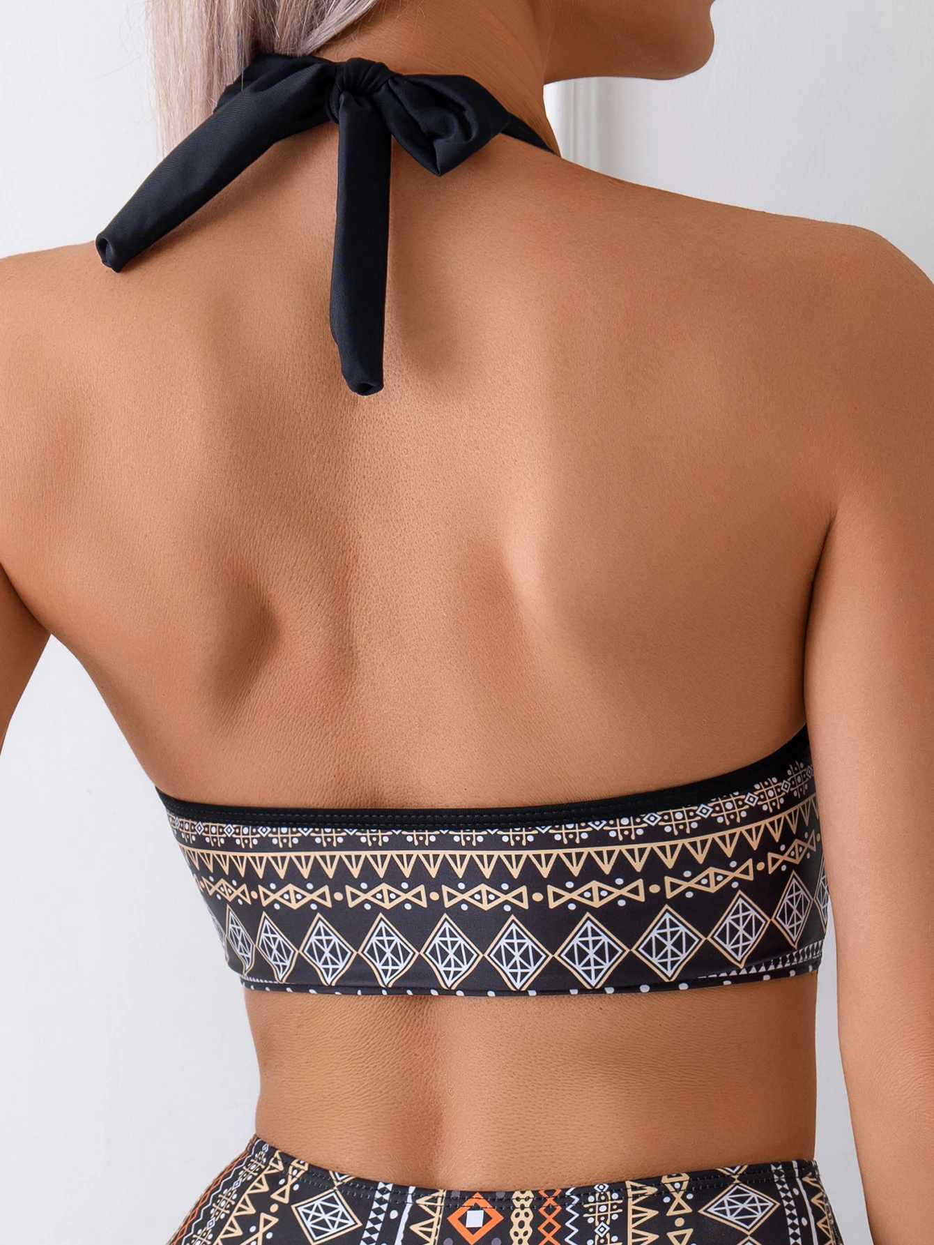 2025 High Waist Bikinis Halter Swimsuit Women Sexy Ring Link Swimwear Female Bathers Bathing Swimming Swim Suit BeachwearW250214