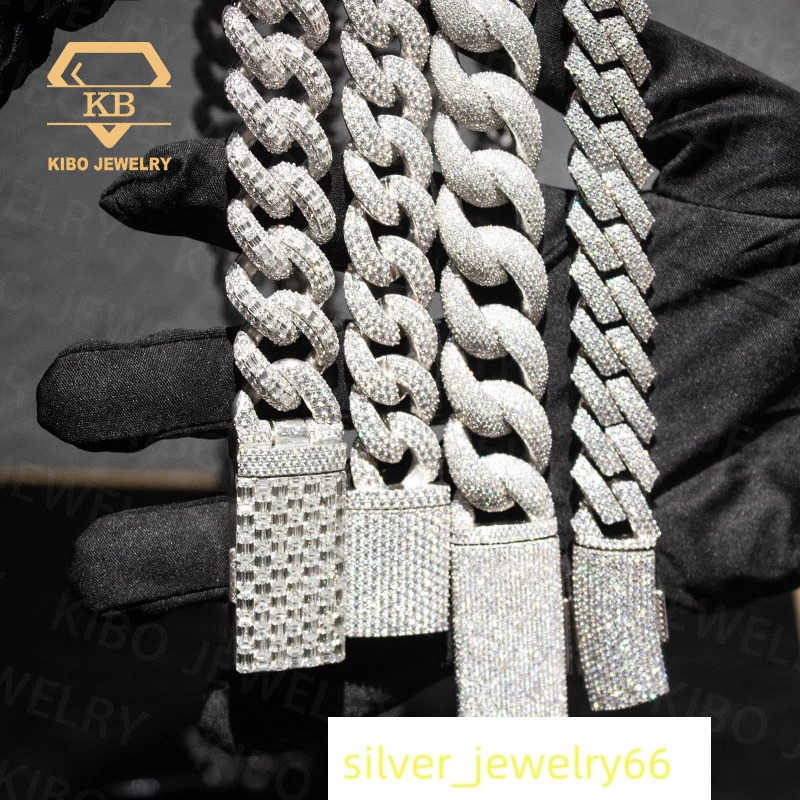 Hot Sale 8mm 10mm 12mm 15mm Moissanite Cuban Link Chain 925 Sterling Silver Hip Hop Iced Out Diamond Cuban Link Moissanite Chain