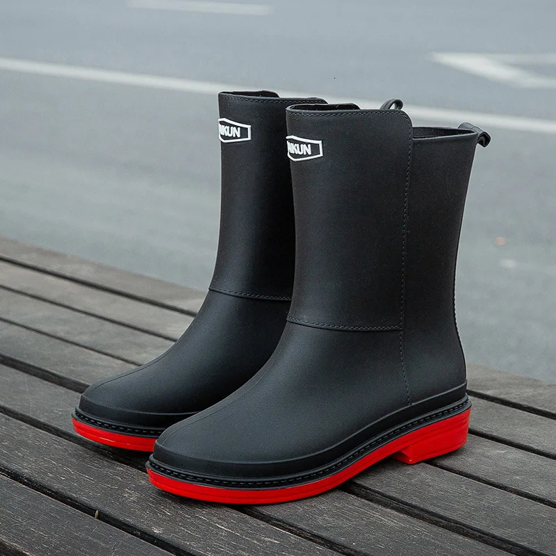 Rubber Shoes for Women Fashion Mid Calf Boots Comfort Waterproof Rain Galoshes Woman Work Garden Gum Boots Offers 250213