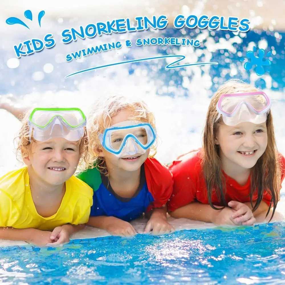 PVC Strap Kids Swim Goggles Anti Fog PC Glass Snorkel Swimming Goggles with Nose Cover Vibrant Colors Child Diving Mask Boys Z250215