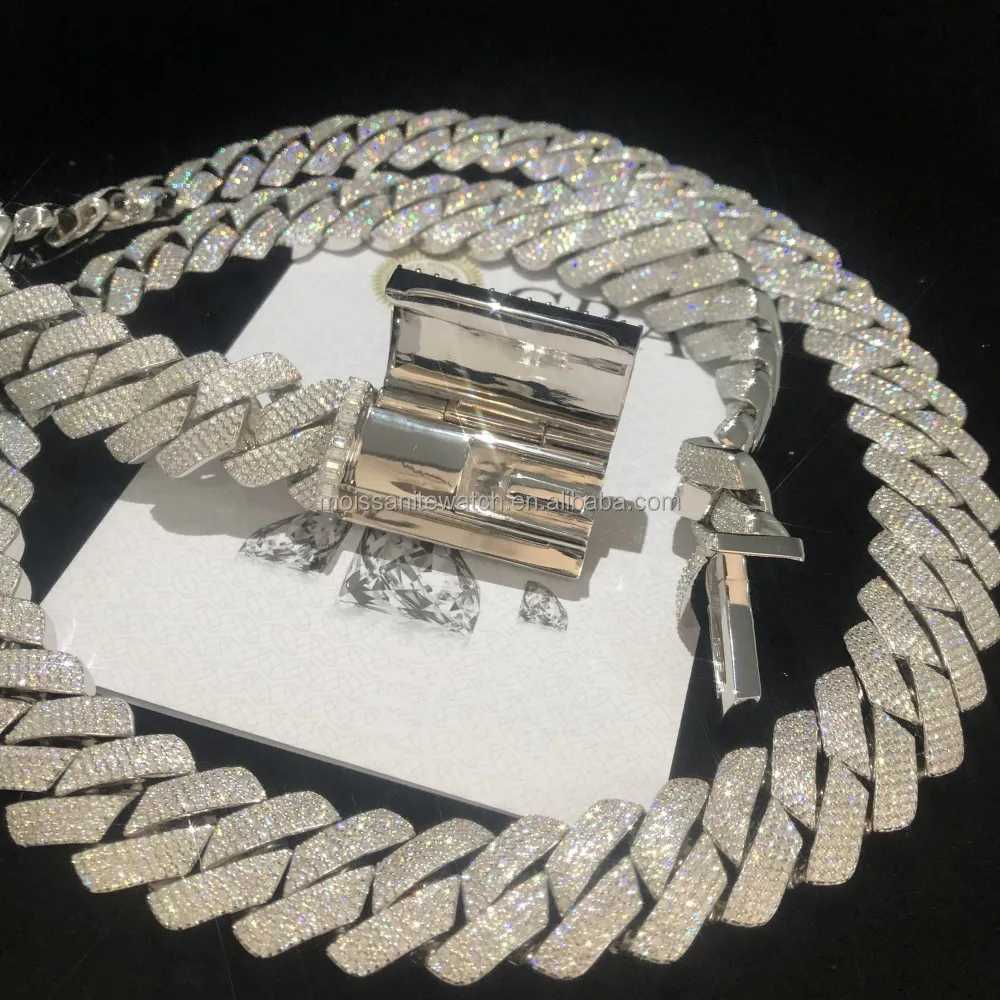 Big chain 4 row 20mm 700 grams vvs diamond miami cuban link chian S925 moissanite baguette hip hop heavy cuban link necklace
