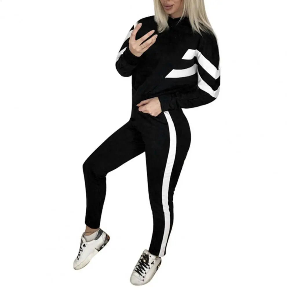 Women Sportswear Set Tracksuit Contrast Color Europe America Drawstring Ribbed Cuff Sportswear Set Women Outfit Keep Warm 250210