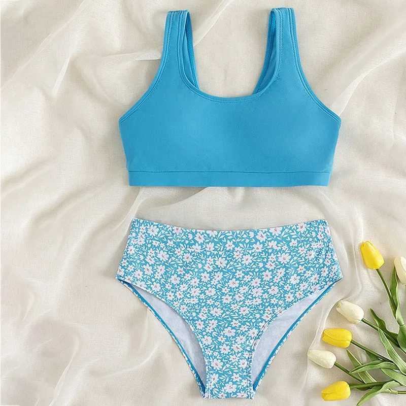Teenager Girls Swimsuit Two Piece Childrens Swimwear Summer Teenager Girls Breathable Beachwear Kids Bikini Sets 8-14YearsXJ250214