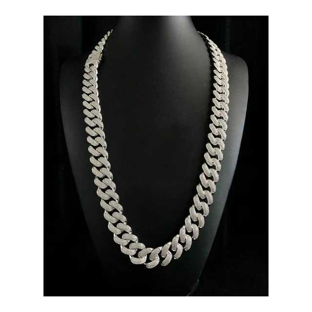 Arrival Miami Cuban Link Chain Vvs Moissanite Diamond Stubbed 925 Sterling Silver White Gold Plated