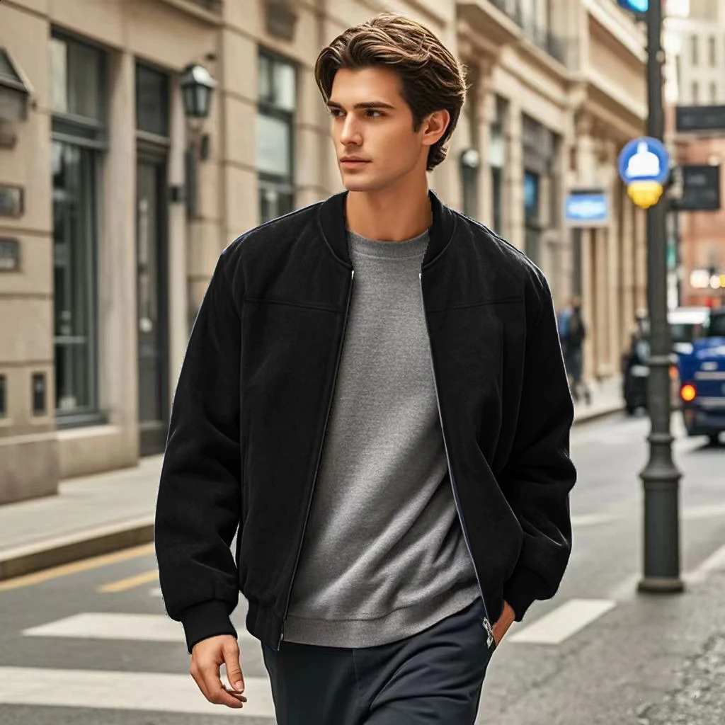 Autumn Suede Solid Color Mens Zip Jacket Vintage Cardigan 250210