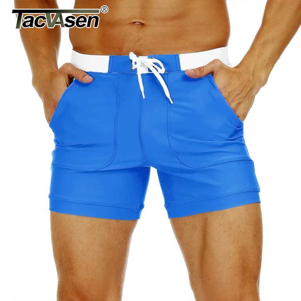 TACVASEN Summer Swimming Board Shorts Mens Beach Shorts Brief Boxer Trunks With Pocket Quick Dry Outdoor Casual Swimwear Bottoms W250215