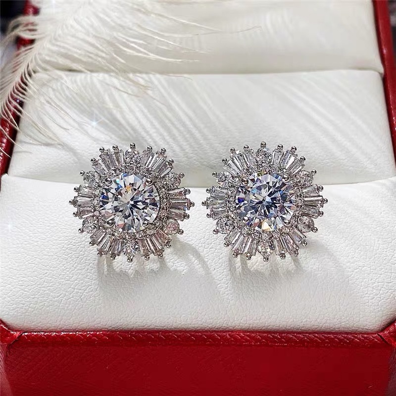 Sparkling Drop Ship Stud Earrings Luxury Jewelry 925 Sterling Silver Round Cut White 5A Cubic Zircon Party Eternity Women Wedding Snow Flower Earring 