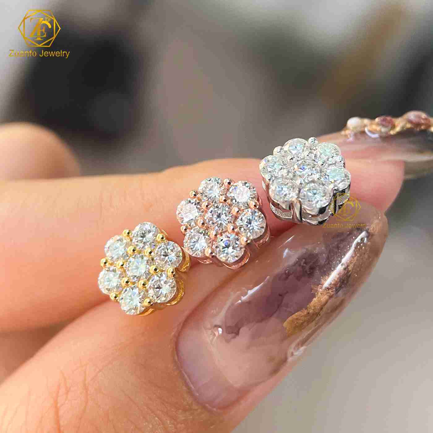 Best Selling 100% 925 Silver Moissanite Cluster Earrings D Color VVS1 Round Cut Diamond Flower Hypoallergenic Stud Earrings