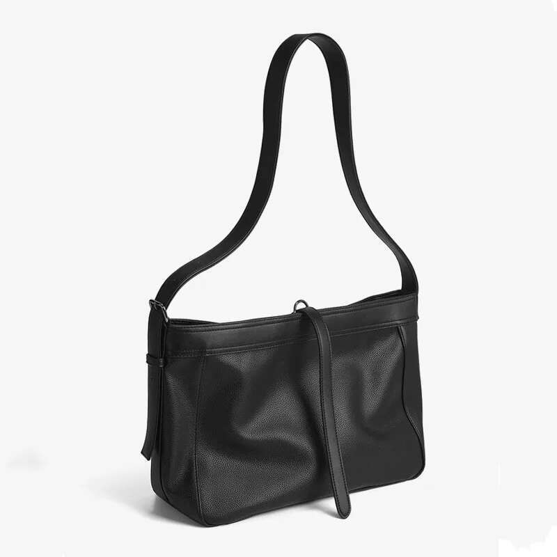 Men's Lychee Patterned Soft Leather Crossbody Simple Daily Commuting Shoulder Bag