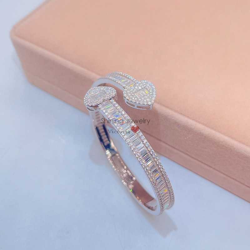 10k real gold sterling silver vvs iced out hip hop men moissanite baguette cut diamond cuff bangle bracelet