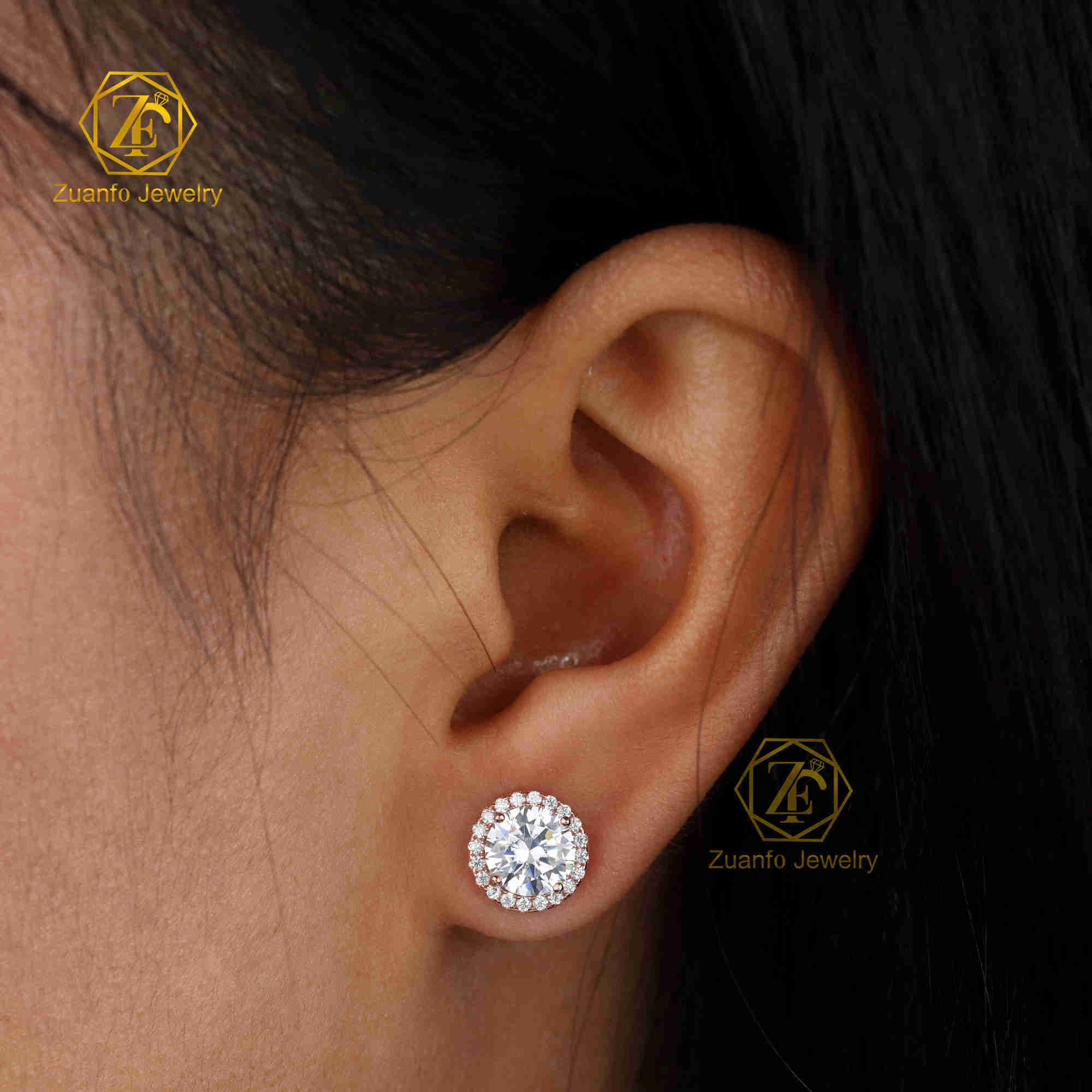18k Gold Diamond Earrings IGI Certificated Round Square Halo Flower 14k Solid Gold Lab Grown Diamond Earrings