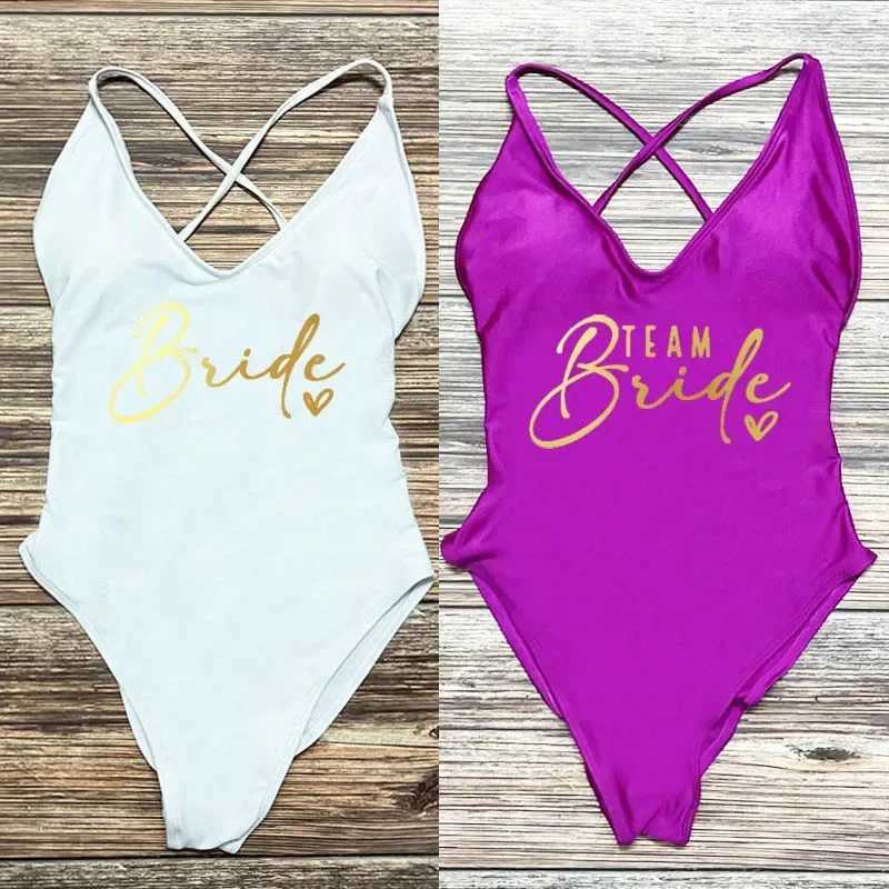 Sexy Padded Swimwear Woman Team Bride One-Piece Swimsuit Squad Women Swimwear Bachelorette Party Bathing Suit Summer BeachwearW250214