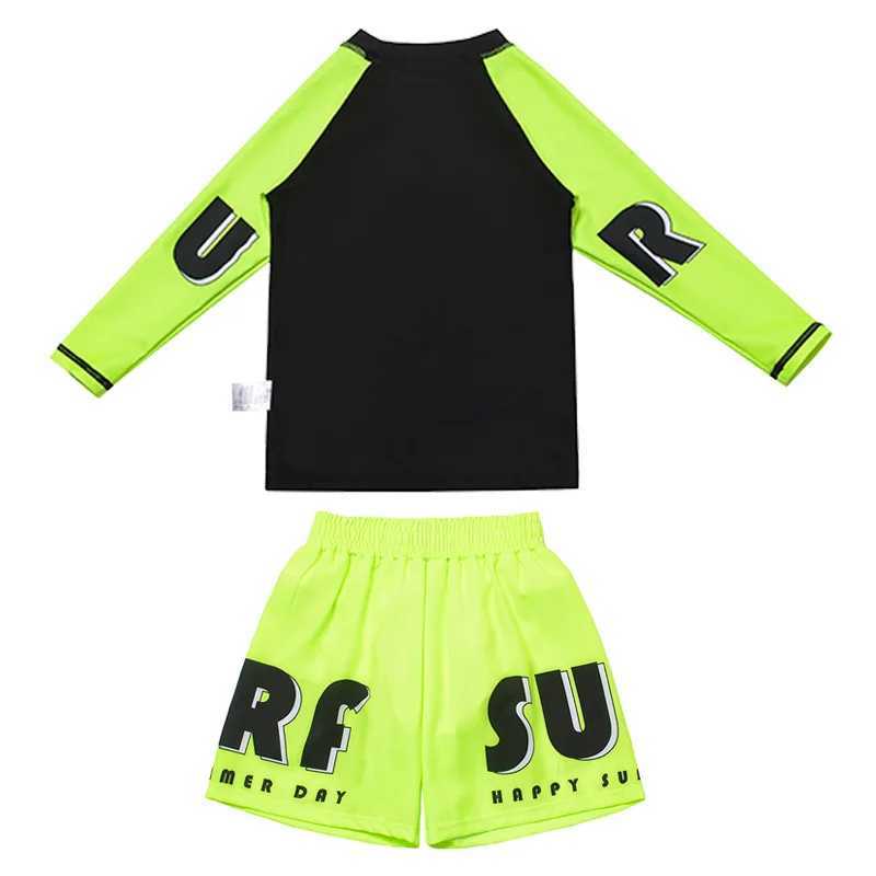 3 Pcs New Boys Swimsuit Sun Protection UPF 50+ Long Sleeve Swimming Sunsuit Hat Split Children Fluorescent Bathing SuitsXJ250214