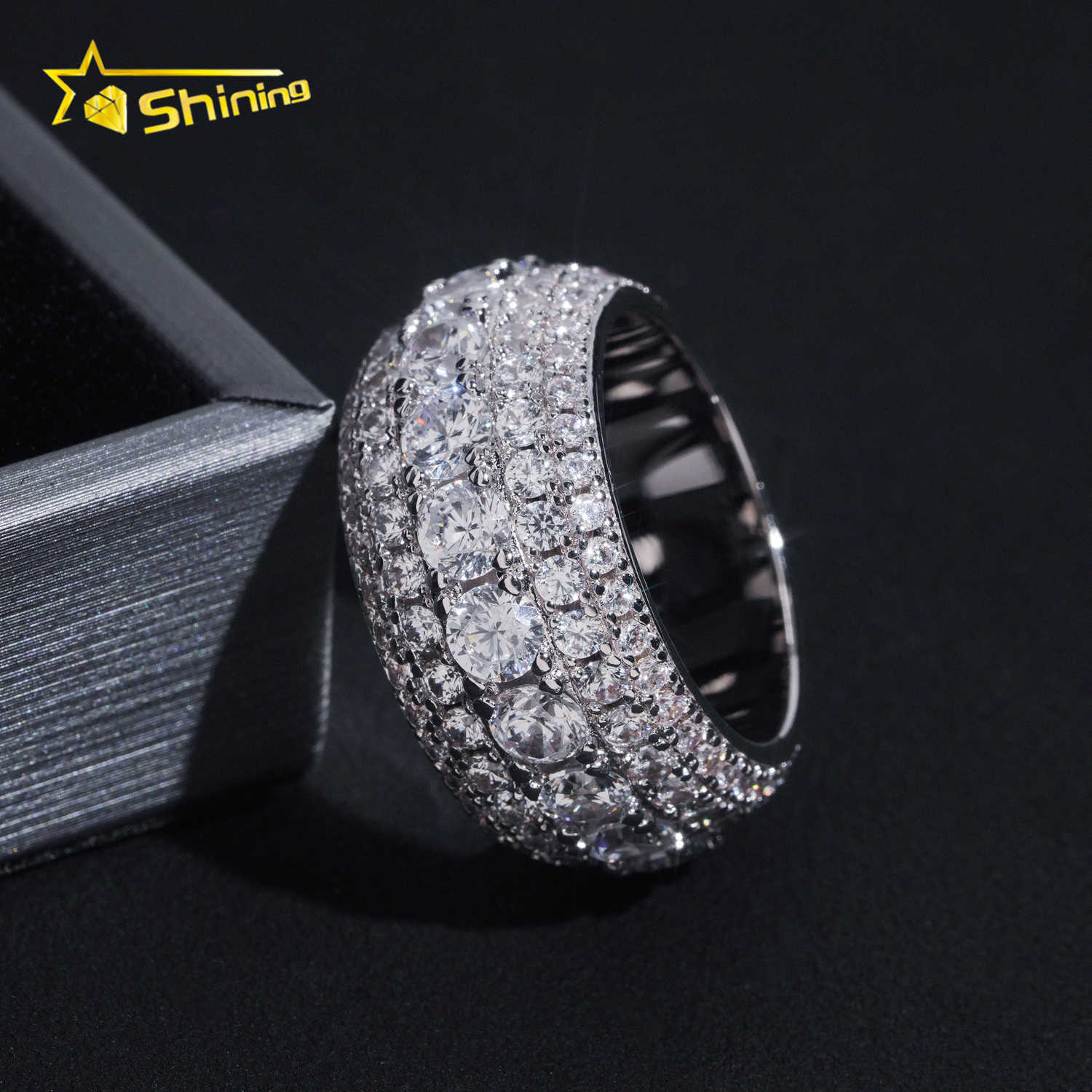 Ready To Ship Men Hip Hop Fully Iced Out CZ Diamond Ring Fashion Jewelry Rings Brass Zircon Engagement Ring