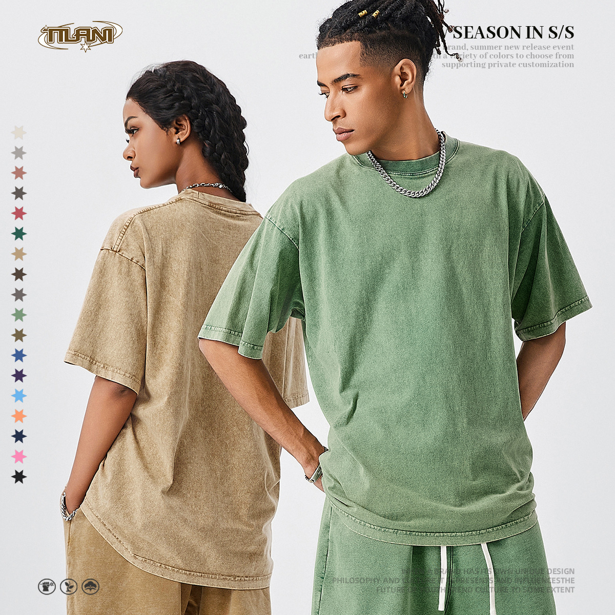 Designer Fashion Trend Versatile TILANI Summer Youth Fashion Brand Washed Pure Cotton Men Short Sleeved T-shirt