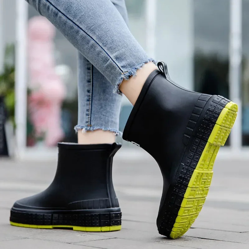 Womens Rain Shoes Waterproof Rubber Boots Ladies Casual Non-slip Flats Rain Boot Female Insulated Garden Galoshes 250213