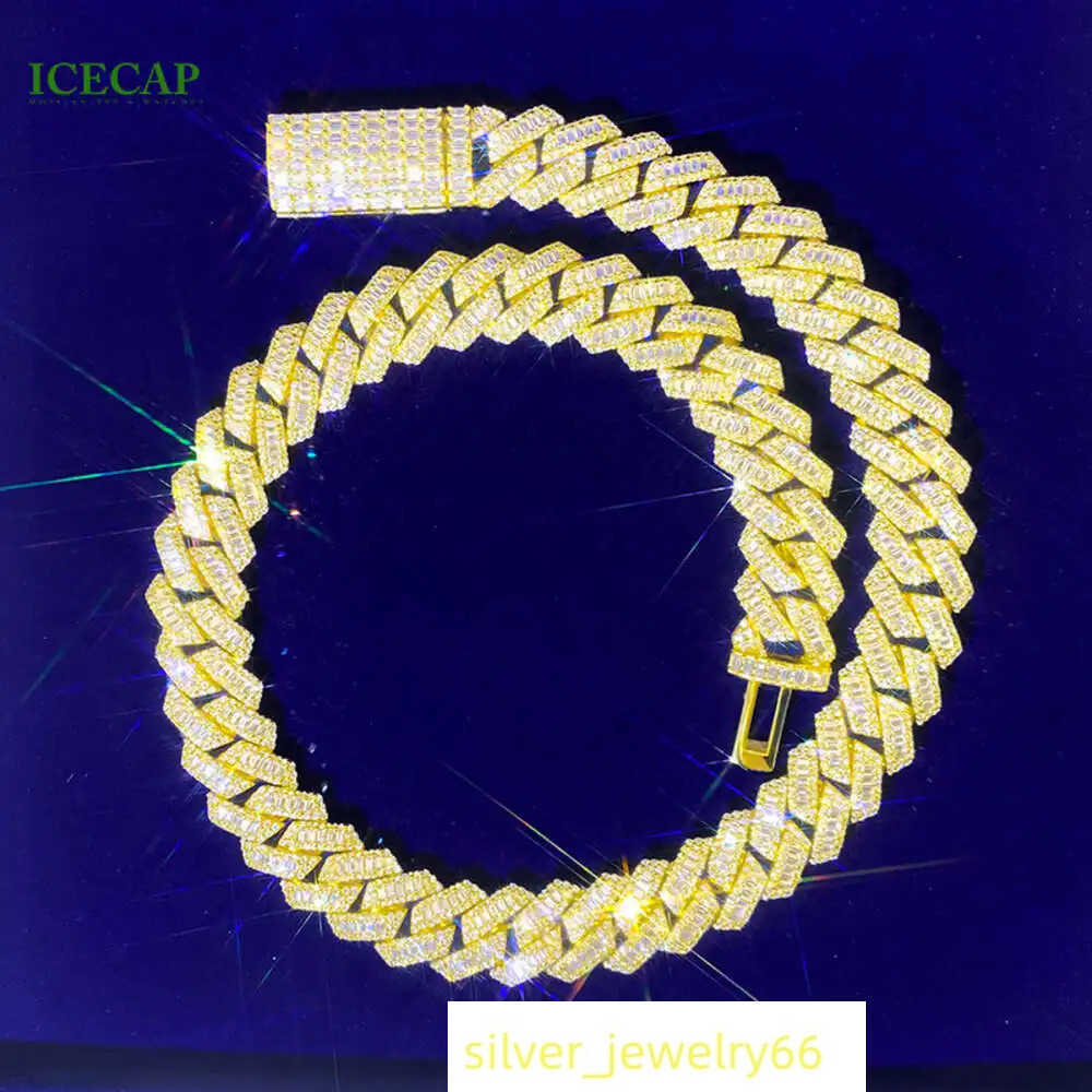 20mm Full Iced Out Moissanite Diamond 925 Silver Gold Plated Trapezoid Cuban Link Chain Hiphop Cuban Necklace Bracelet for Men