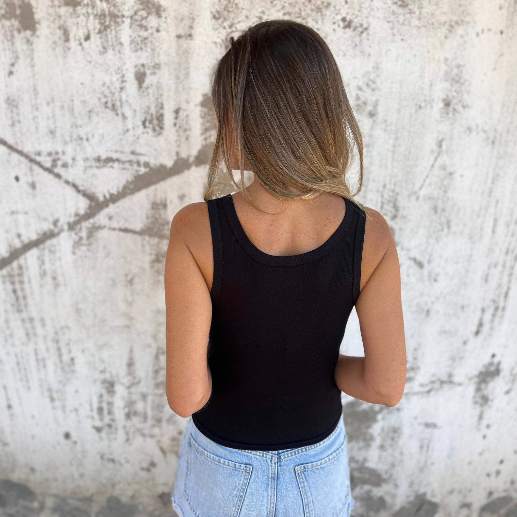 Designer Fashion Trend 2025 Spring/summer New Women Button Ribbed Slim Fit Vest