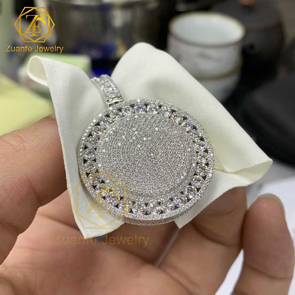 Hip Hop Custom 925 Silver White Gold Diamonds PersonalIze Pendant Rapper Round Iced Out Lab Grown Diamond Pendant