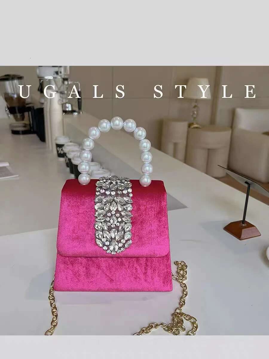 Veet Square Pearl Beaded Women's Handbag Crystal Shiny Dias Evening Wedding Party Clutch Purse Shoulder Bag