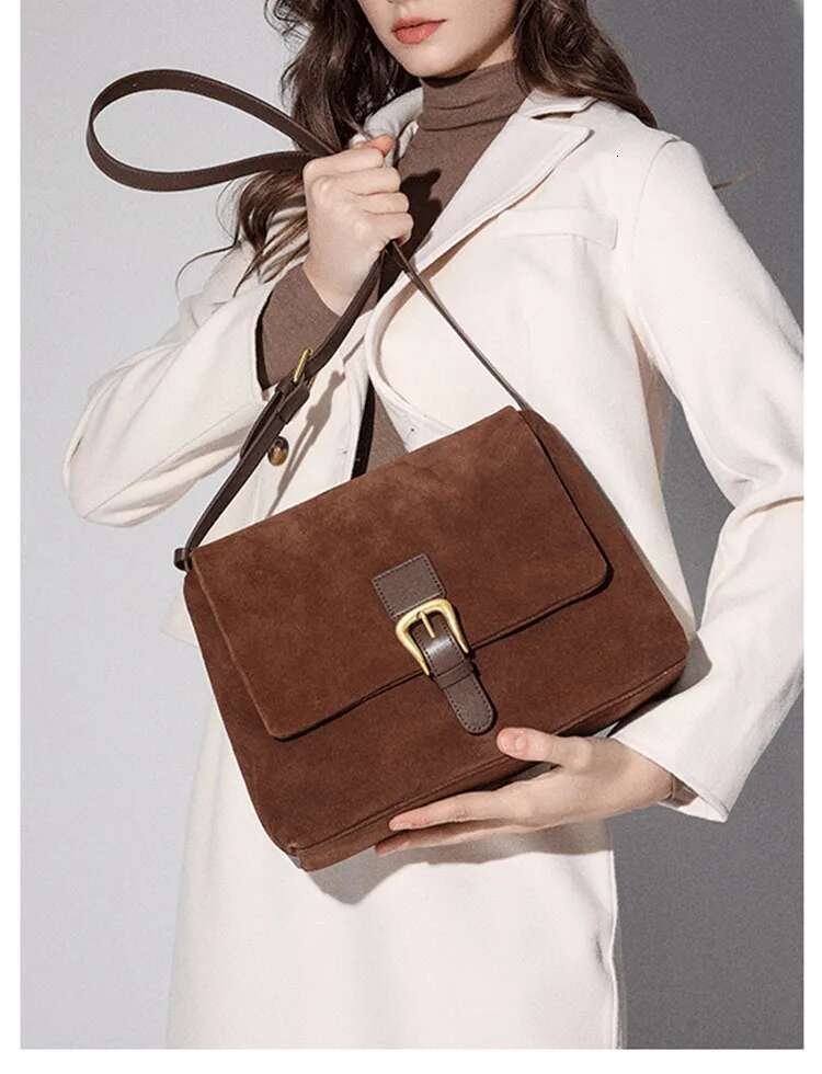 Retro Cowhide Underarm Large Capacity Commuting Messenger Women's Frosted Shoulder Bag