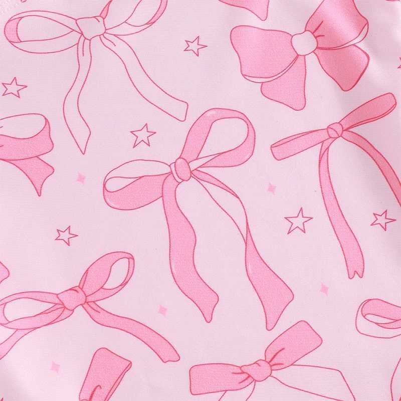 Children s Girls Two-Piece Swimsuit Set with Elastic Waistband and Cute Bow Print Design for Summer Beach FunXJ250214