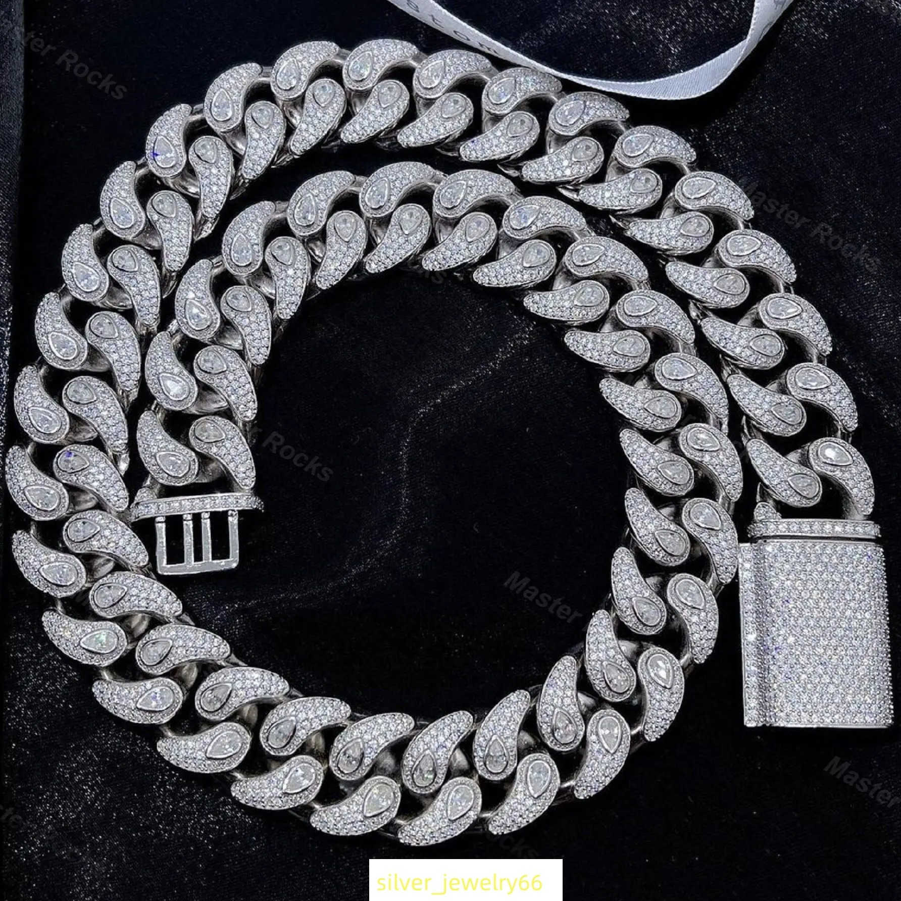 Pear And Round Cut Customize Cuban Links Iced Out Silver Moissanite Cuban Competitive Price Diamond Chain Miami Cuban Link