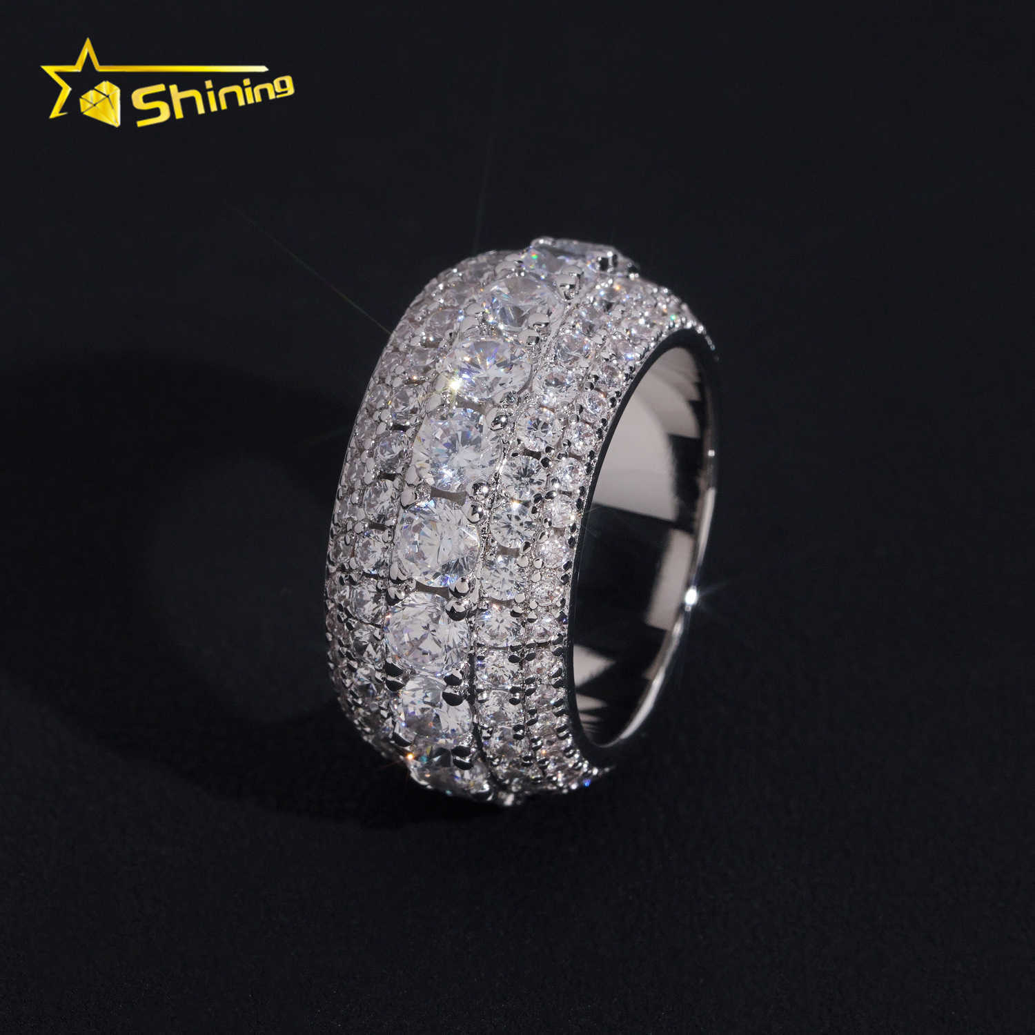 Ready To Ship Men Hip Hop Fully Iced Out CZ Diamond Ring Fashion Jewelry Rings Brass Zircon Engagement Ring
