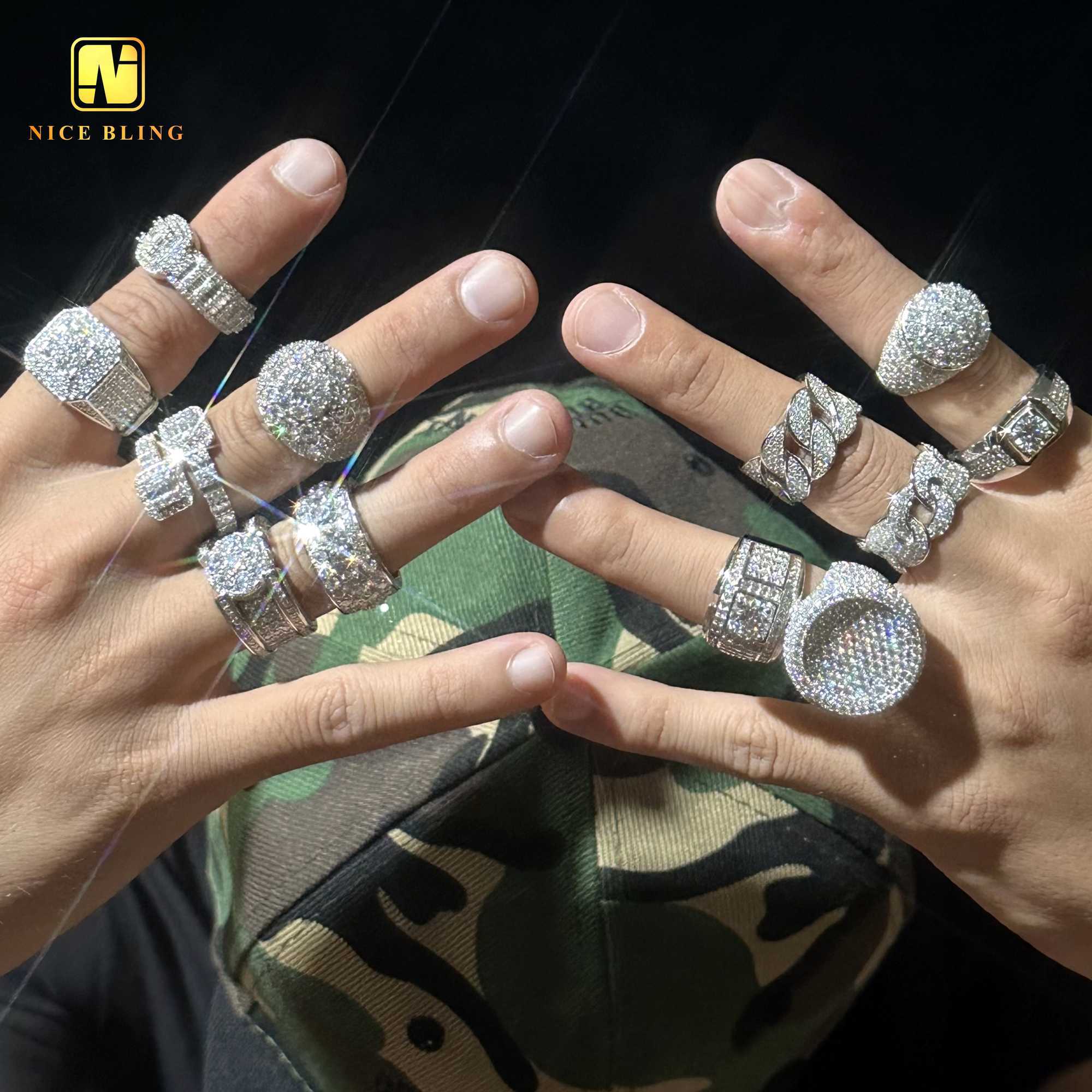 Fully Iced Out baguette Diamond Rings Fashion Hip Hop Cross Ring Gra Certified Moissanite Jewelry for Men