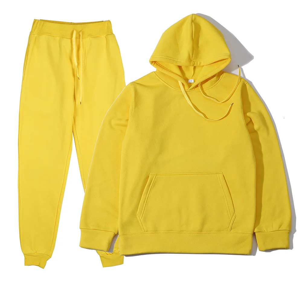 Mens autumn and winter solid color hooded sweatshirtpants two-piece fashionable casual sports suit size S-3XL mens track and field suit 250214