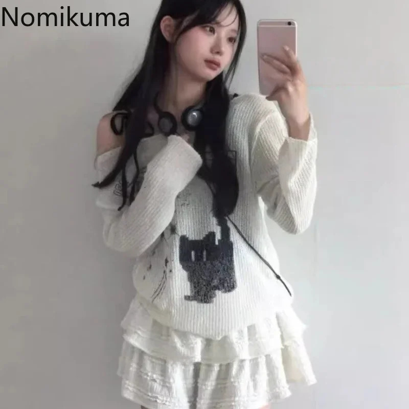 Streetwear Pullovers Womens Clothing Slash Neck Long Sleeve Jumper Pull Femme Off Shoulder Chic Knit Sweater Tops Sueter Women 250210