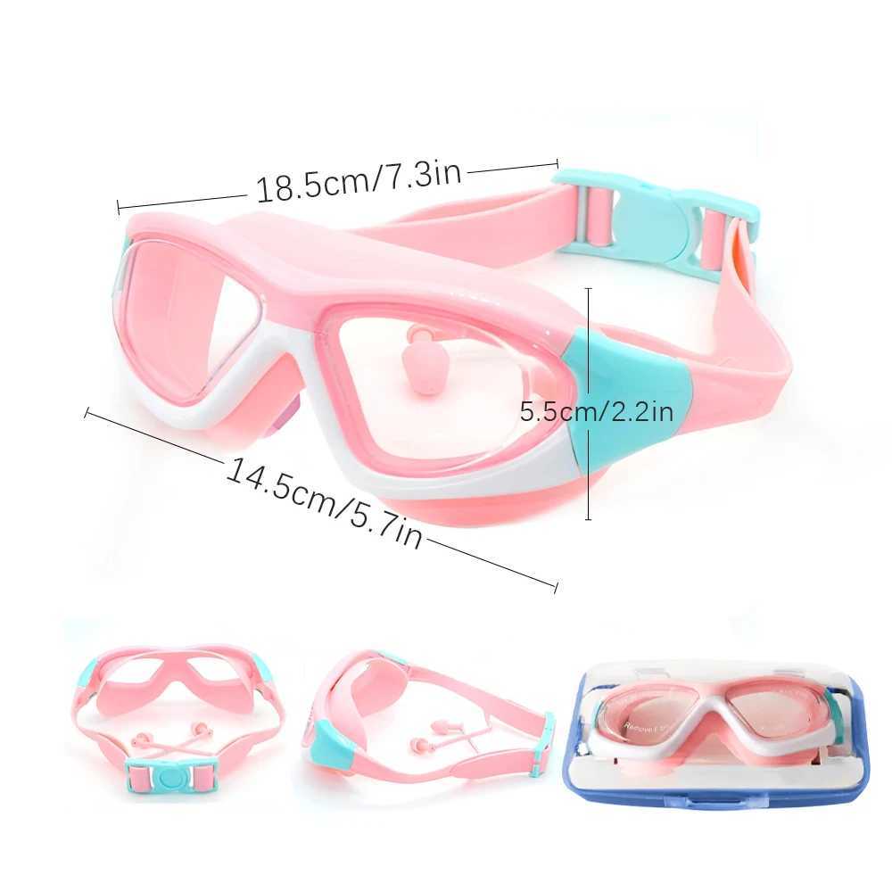Childrens High-definition Waterproof And Anti Fog Swimming Large Frame Glasses Convenient Goggles Silicone Connected Earplugs Z250215