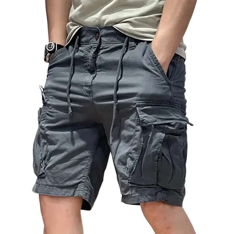 Men's Loose Fit Casual Shorts Summer Thin Section Five Piece Work Drawstring Leather Belt Straight Leg Mid Trousers Mul