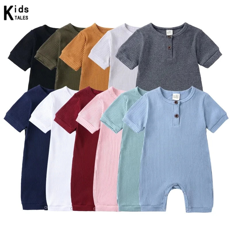 Summer born Baby Rompers Infant Boy Onesie Short Sleeve Soild Cotton Casual Clothes Toddler Girl Jumpsuit Pajamas 0-24M 250214