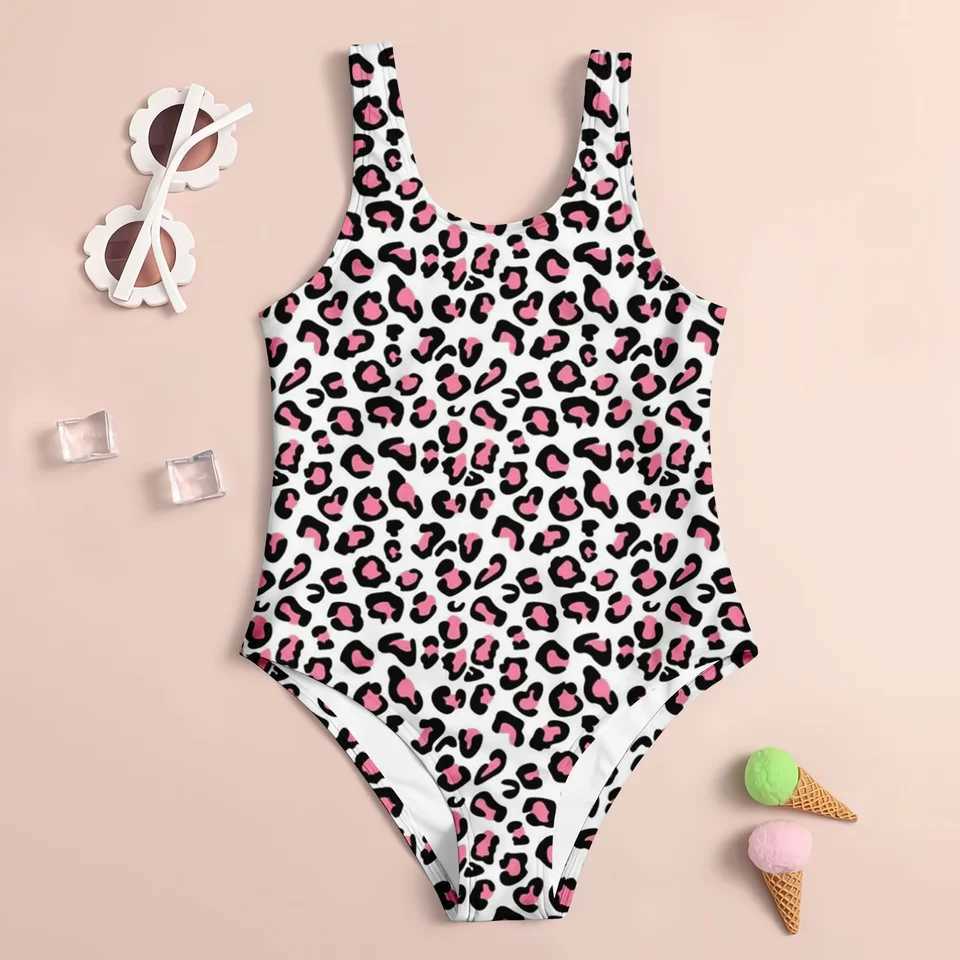 New Girl Summer One-Piece Swimsuit Fashion Cute Leopard Print Floral Fragment 3d Women Swimwear Sleeveless Swim ClothingXJ250214