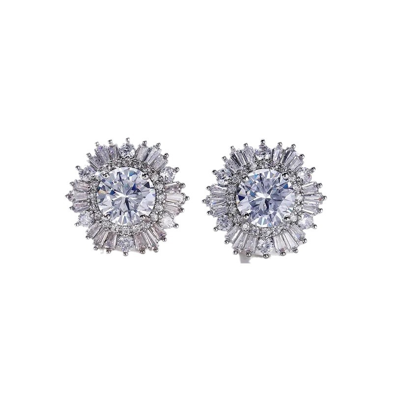 Sparkling Drop Ship Stud Earrings Luxury Jewelry 925 Sterling Silver Round Cut White 5A Cubic Zircon Party Eternity Women Wedding Snow Flower Earring 