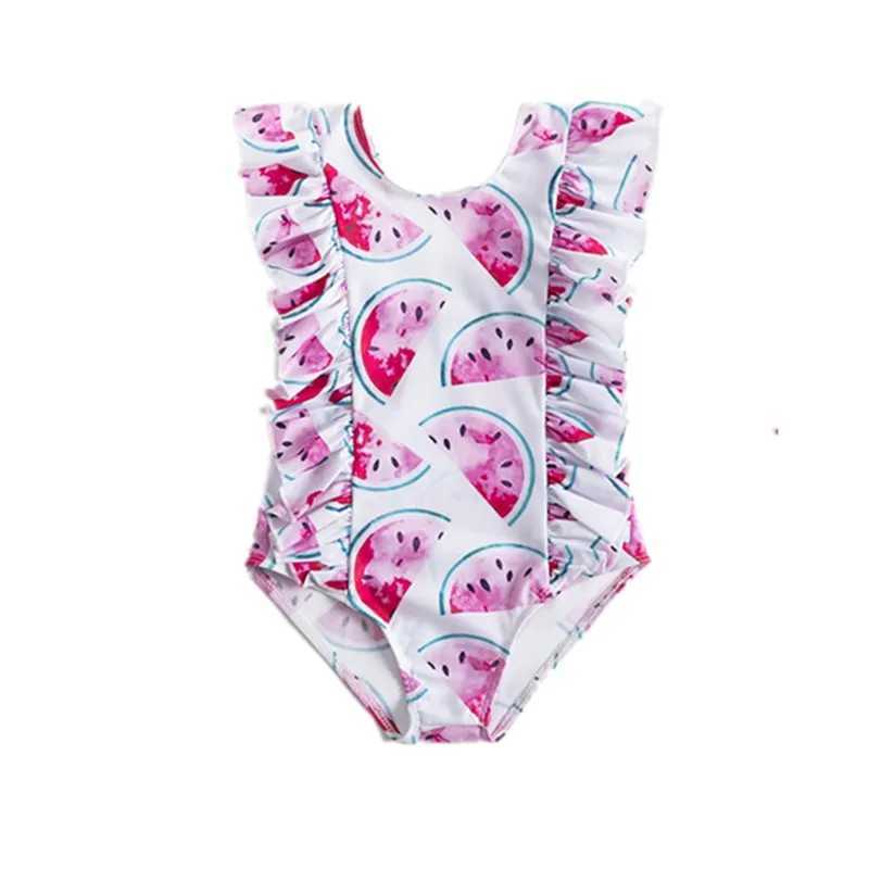 One Piece Girl Swimsuits 1 2 3 4 5 Year Baby Printed Swimwear Summer Beach Bathing Bikini Clothes Kids Bow Seaside Swimming WearXJ250214