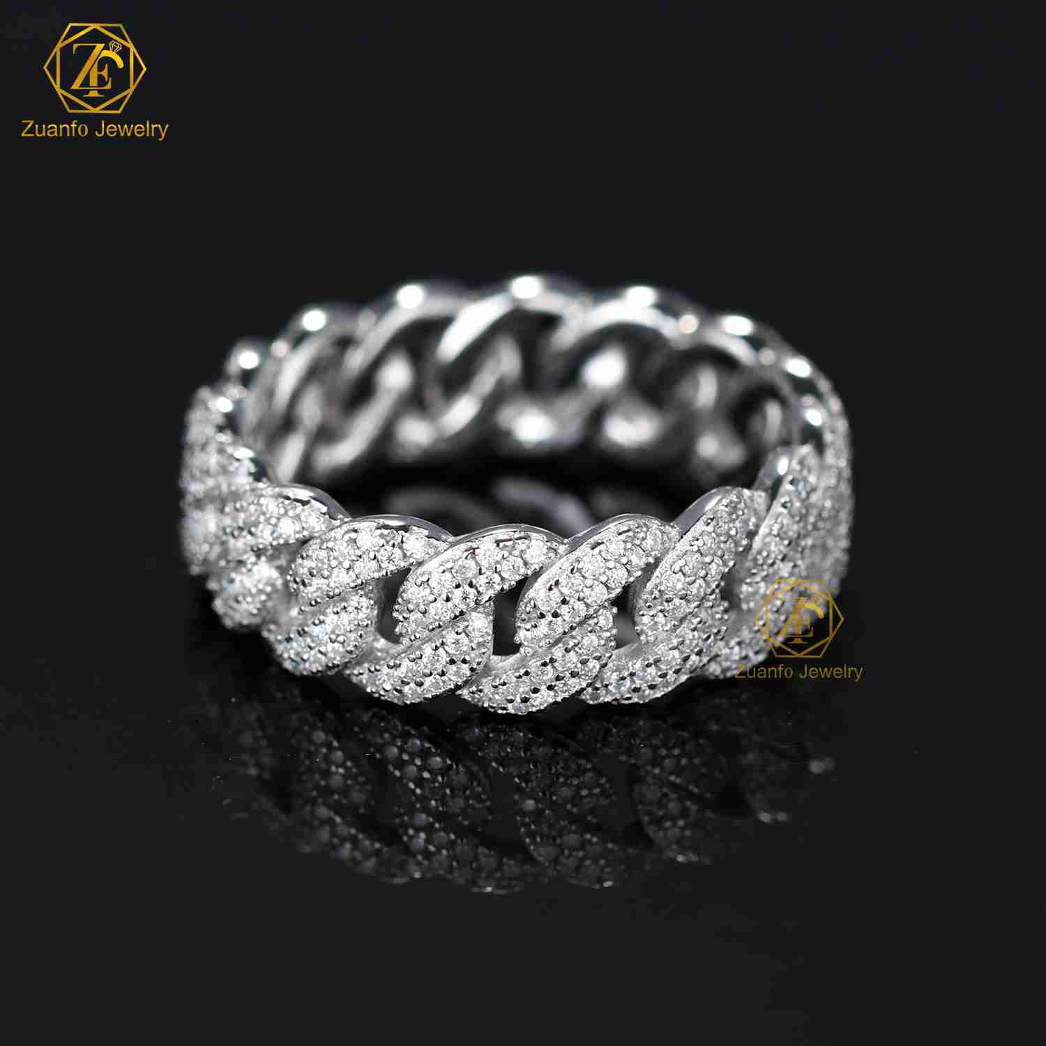 Bandwidth Miami Cuban Link Ring Round Brilliant Cut Lab Grown Diamond Cuban Ring Hip-hop Style Ring Hip-hop Jewellery Gift